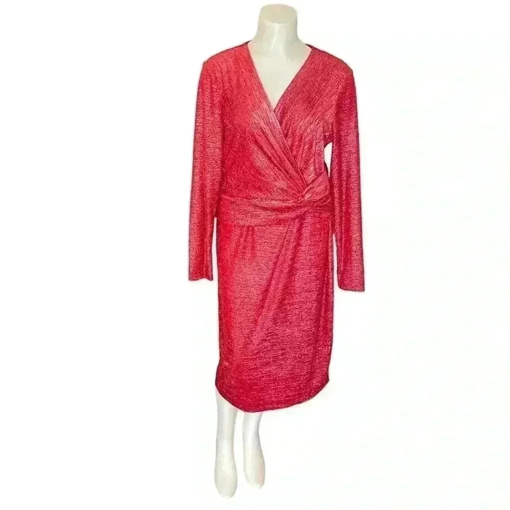 Calvin Klein Metallic Faux-Wrap Sheath Dress sz 12